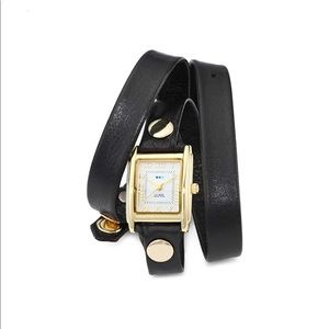 La Mer Collections Black Leather Wrap Watch
